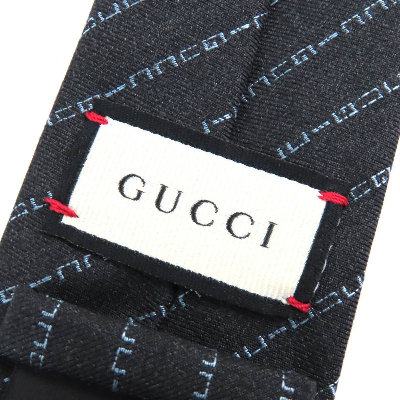 Gucci 100% Wool Regimental Logo Stripe Tie With 7cm (2.76in) Dark Gray Tips