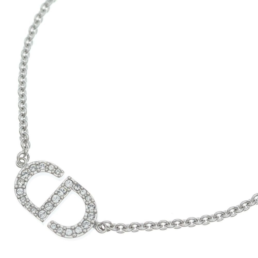 Dior Petit Cdlogo Line Stone Necklace Pendant Chain Silver