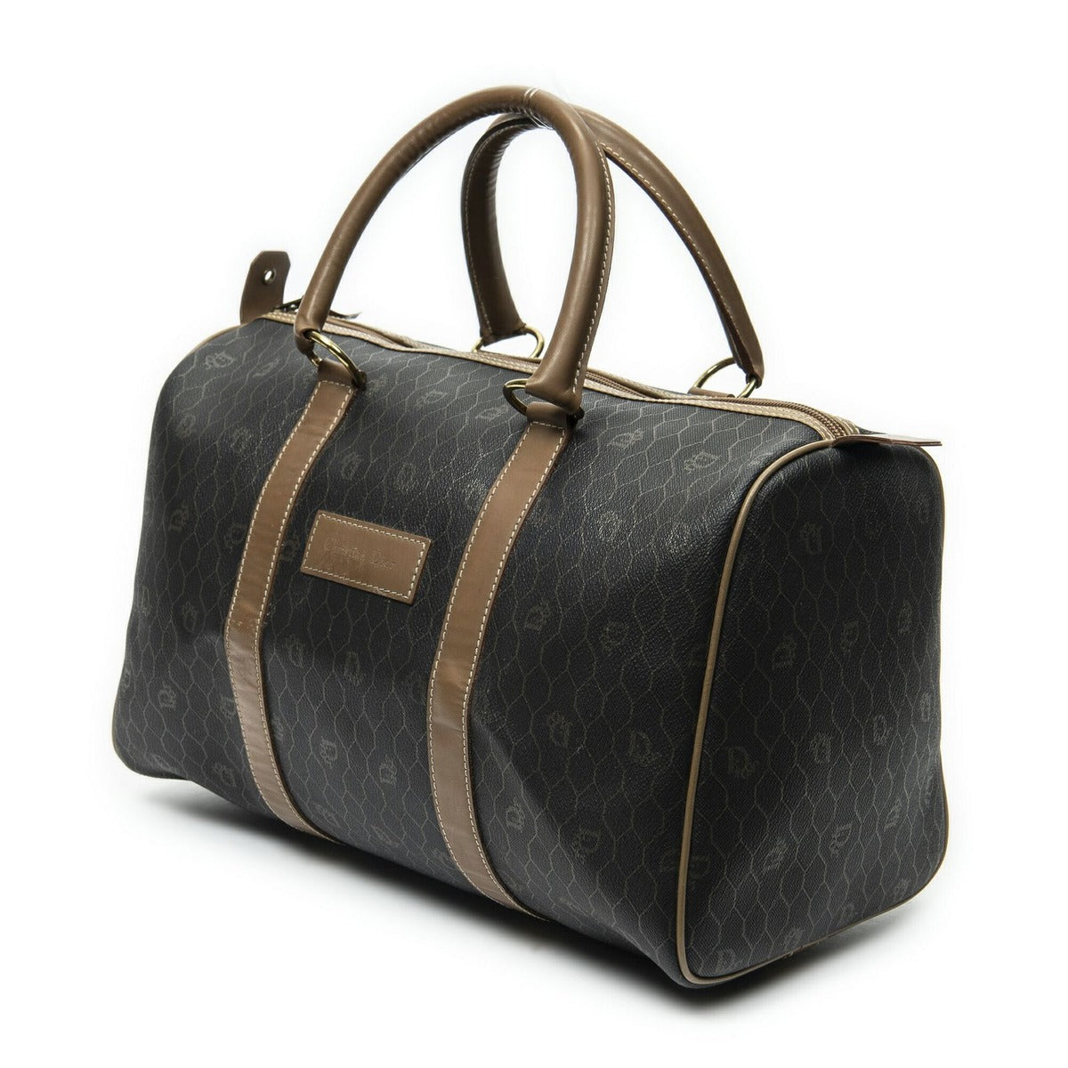 Dior Vintage Small Travel Boston Dark Gray Brown Honeycomb Canvas — view 2