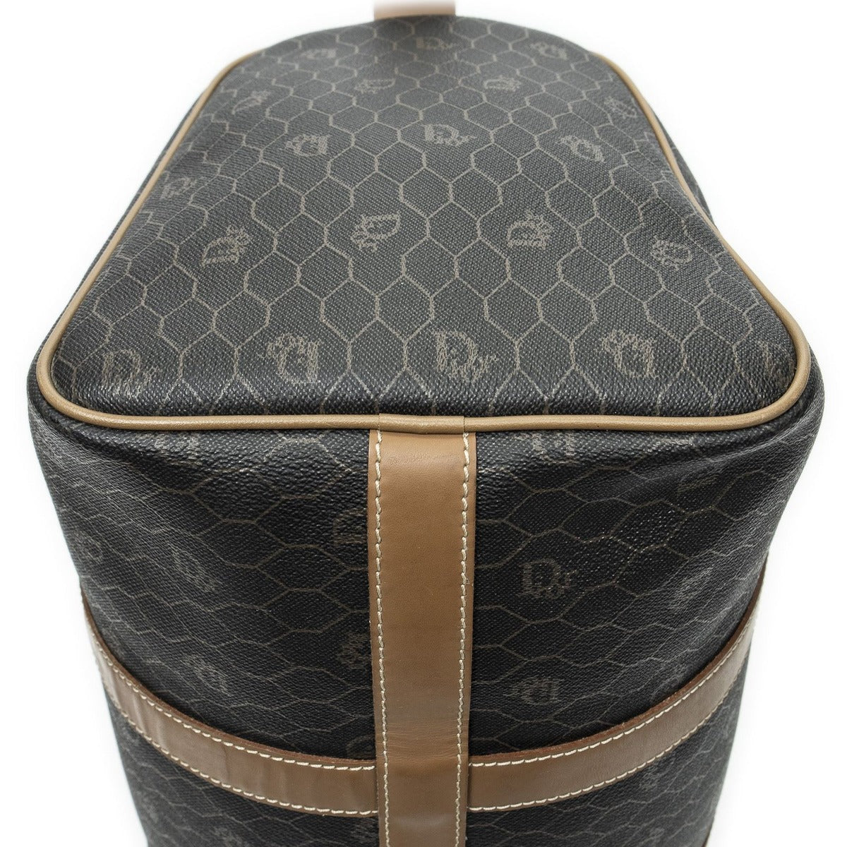 Dior Vintage Small Travel Boston Dark Gray Brown Honeycomb Canvas — view 7