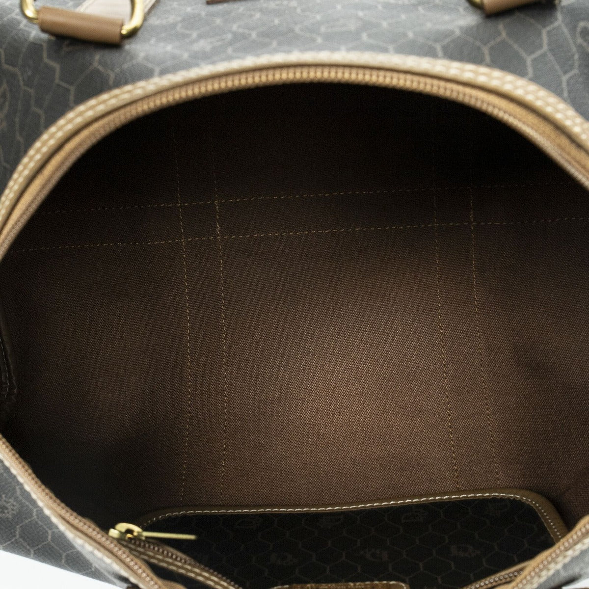 Dior Vintage Small Travel Boston Dark Gray Brown Honeycomb Canvas — view 9