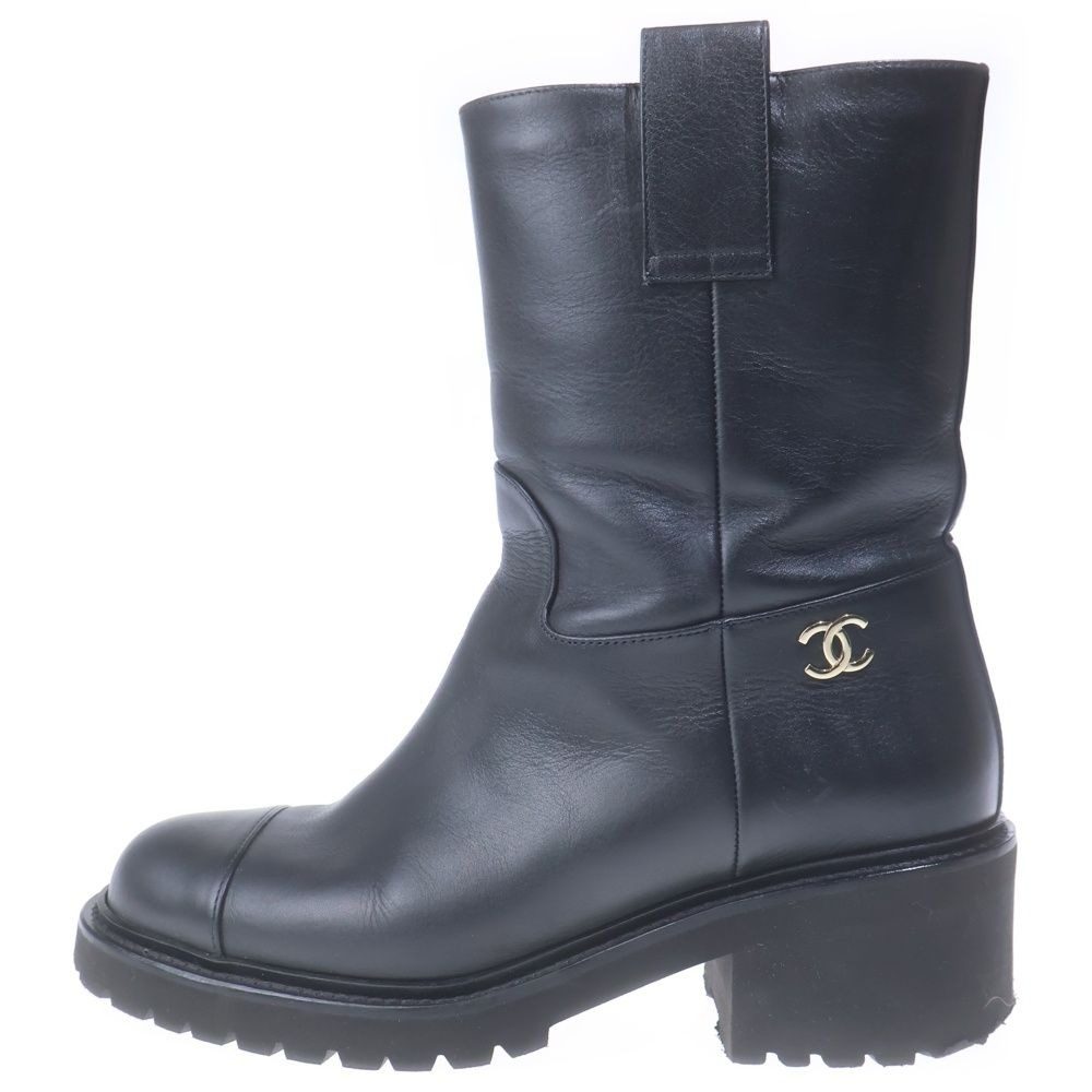 Chanel Engineer Boots Black Leather