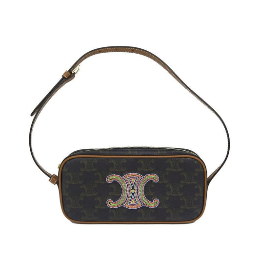 Celine Mini Camera Triomphe Shoulder Bag Pouch Brown Multicolor