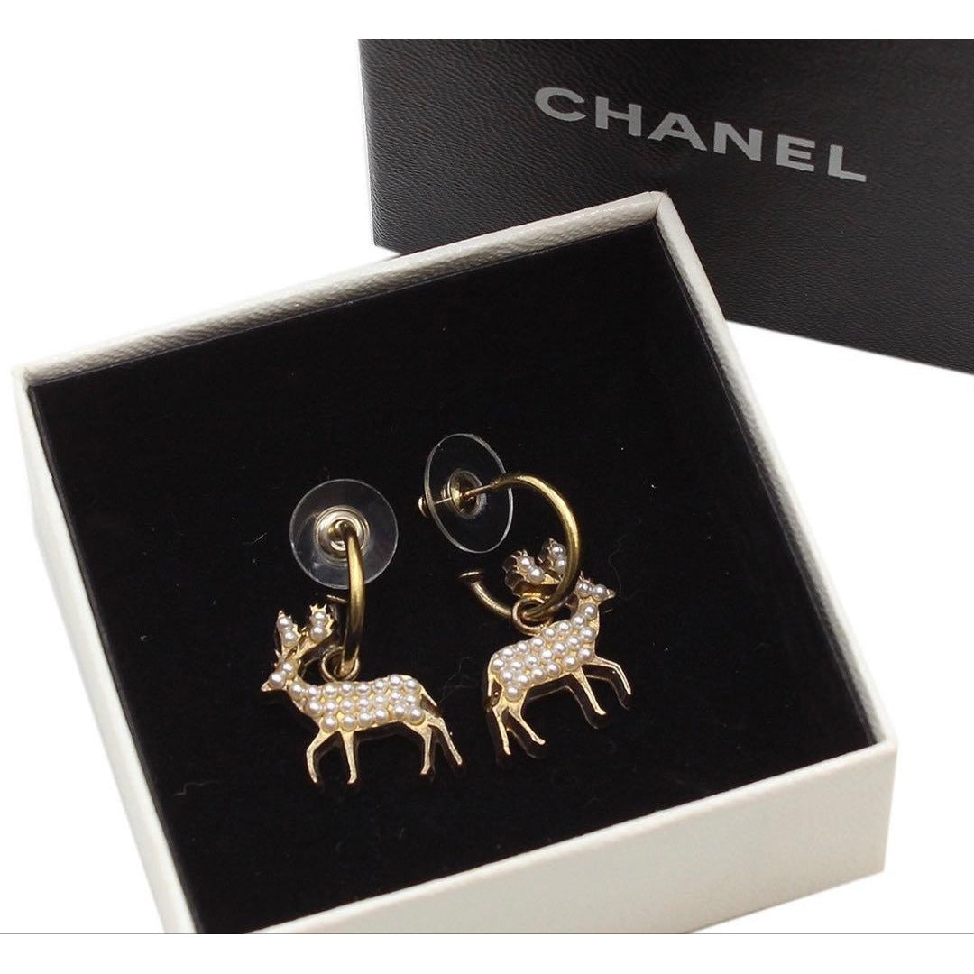 Chanel Faux Pearl Reindeer Motif Swing Earrings — view 3