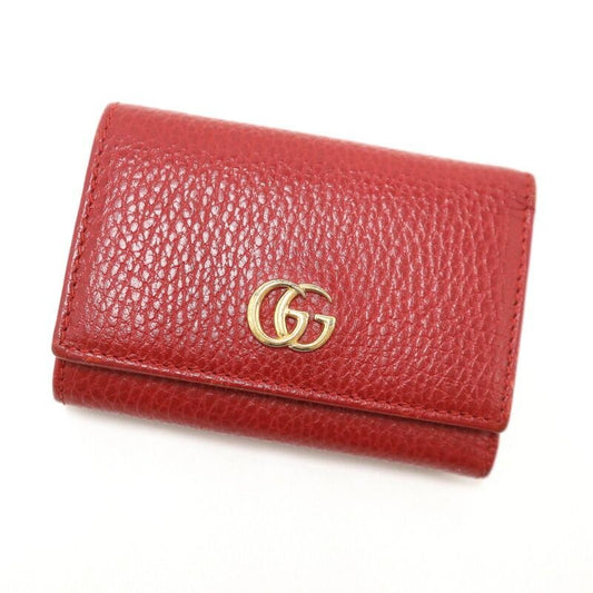 Gucci Compact Wallet Trifold GG Momant Leather Red Gold