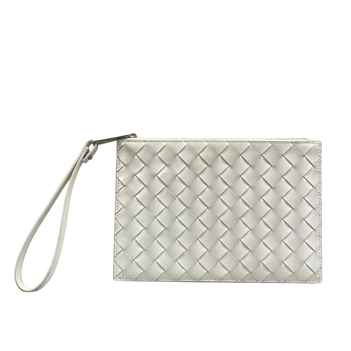 Bottega Veneta Wristlet Intrecciato White Leather Vanity Bag
