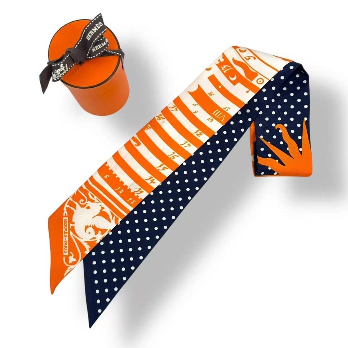 Hermes Twill Scarf Astrologie a Pois Astrology Dot Silk Orange