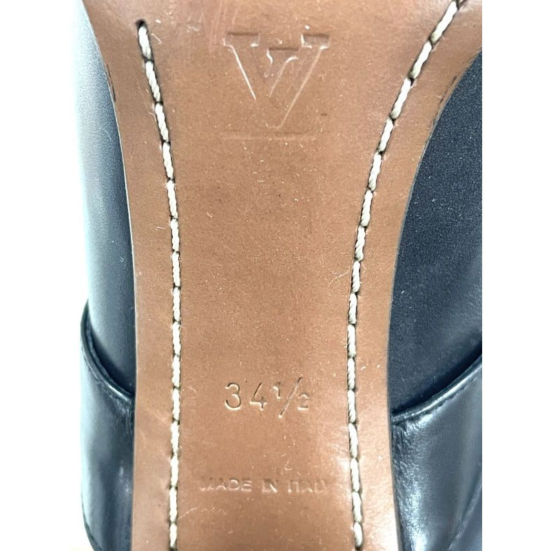Louis Vuitton Leather Cross Belt Heel Long Boots 34 1 2 El0503 Black — view 2