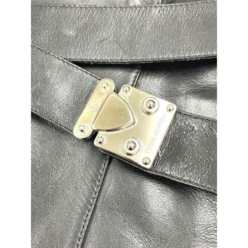 Louis Vuitton Leather Cross Belt Heel Long Boots 34 1 2 El0503 Black — view 5