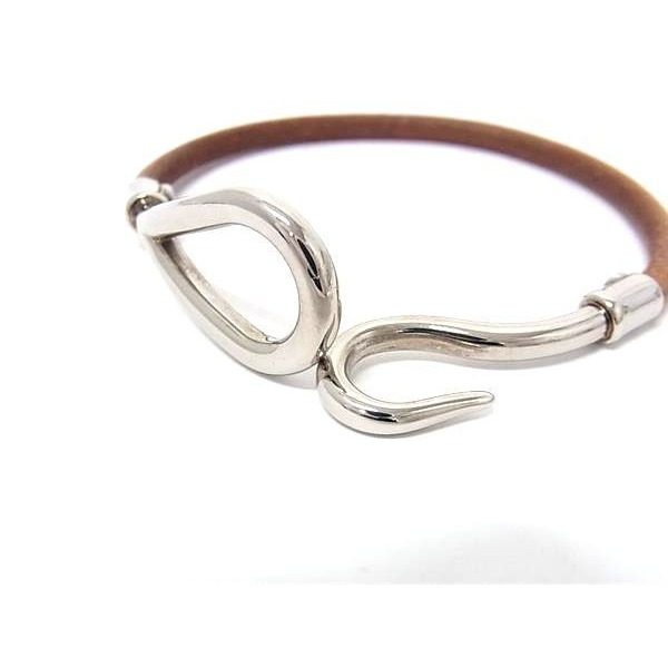 Hermes Jumbo Leather Silver Bracelet Brown — view 3