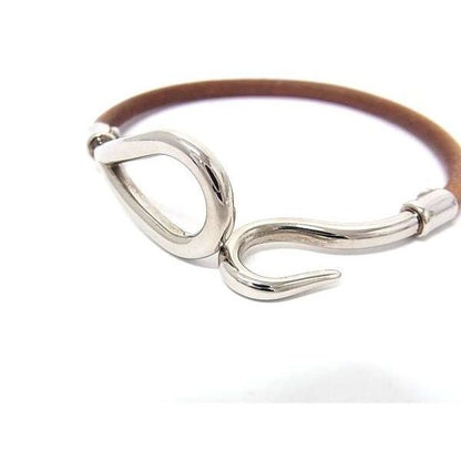 Hermes Jumbo Leather Silver Bracelet Brown — view 3