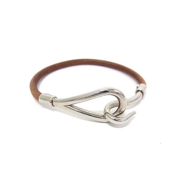 Hermes Jumbo Leather Silver Bracelet Brown