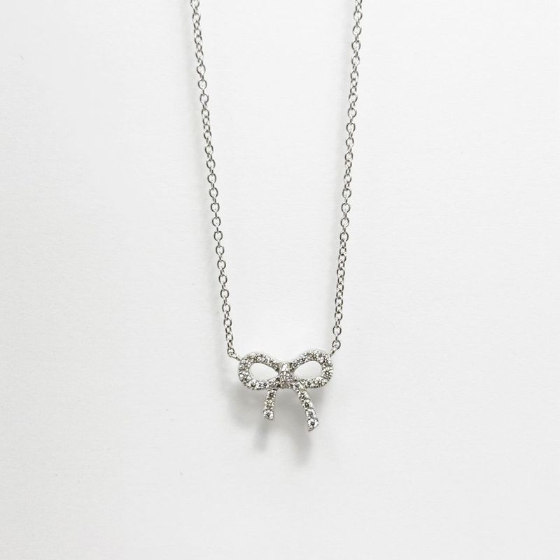 Tiffany & Co 18k Diamond Necklace Metro Bow Mini Pendant White Gold