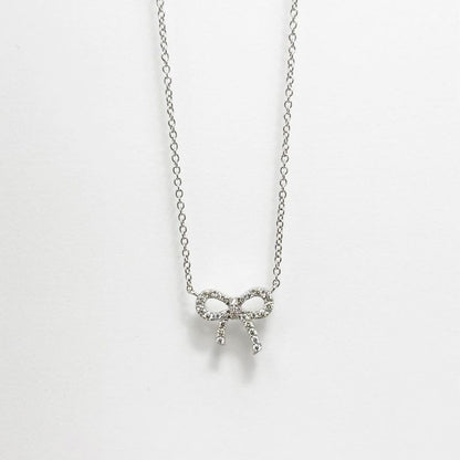 Tiffany & Co 18k Diamond Necklace Metro Bow Mini Pendant White Gold