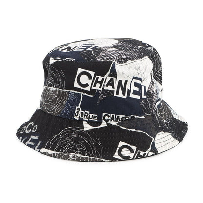 Chanel Hat Camellia CC Logo Cotton M Black White