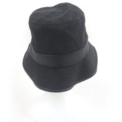 Gucci 576587 GG Canvas GG Marmont Logo Gold Hardware Bucket Hat Black L/59cm