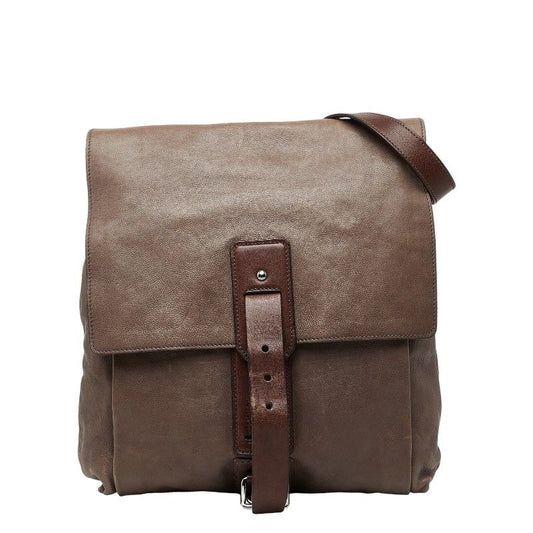 Prada Logo Crossbody Shoulder Bag Brown Leather
