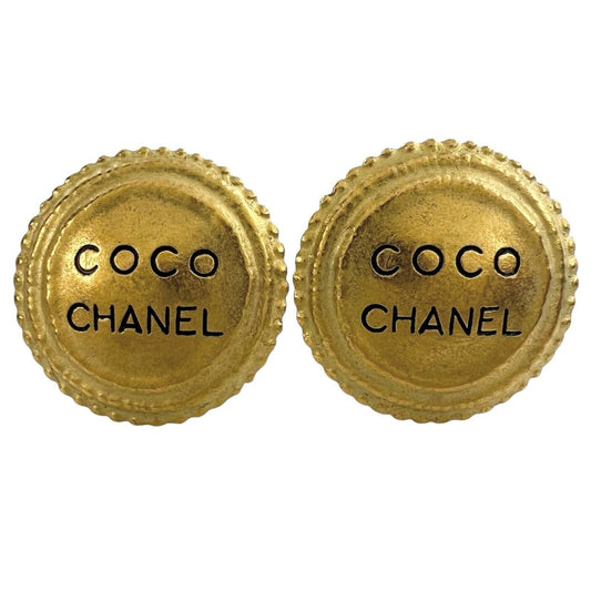 Chanel Round Logo Metal Gold Earrings