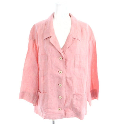 Chanel Vintage Jacket Linen Hemp Open Collar CC Logo Button 42 Pink MW