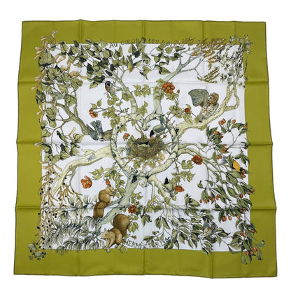 Hermes Carre 90 Scarf AU Coeur Des Bois in the Forest 100% Silk Green