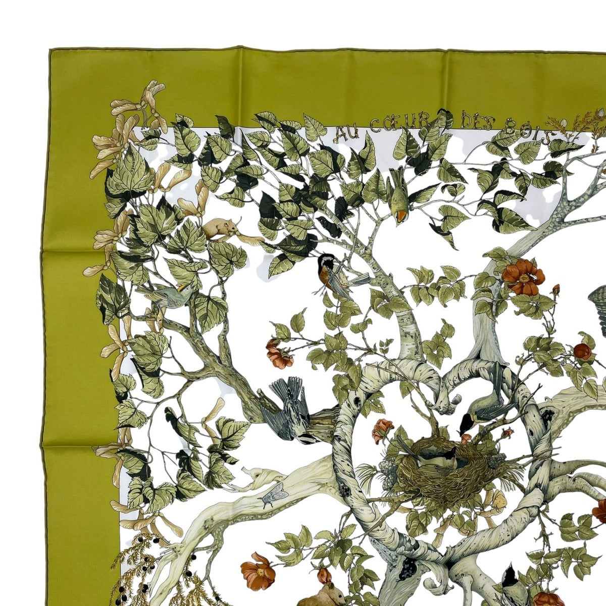 Hermes Carre 90 Scarf AU Coeur Des Bois in the Forest 100% Silk Green — view 2