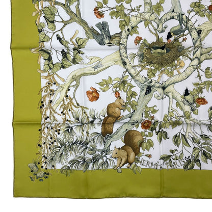 Hermes Carre 90 Scarf AU Coeur Des Bois in the Forest 100% Silk Green — view 4
