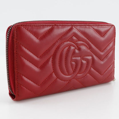 Gucci Double G Zip Around Wallet GG Marmon Chevron Quilted 443123 Leather Red