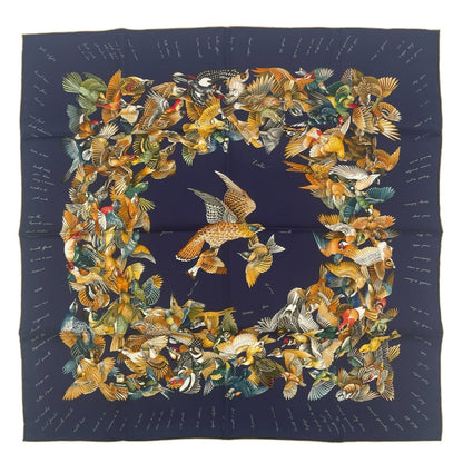 Hermes Scarf Silk Carre 90 L'intrus Intruder Bird Pattern Navy — view 2