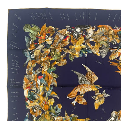 Hermes Scarf Silk Carre 90 L'intrus Intruder Bird Pattern Navy — view 3