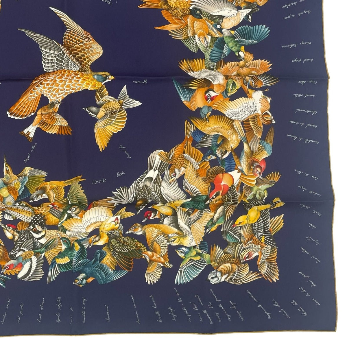 Hermes Scarf Silk Carre 90 L'intrus Intruder Bird Pattern Navy — view 6