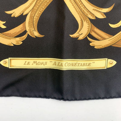 Hermes Carre 90 LE MORS A LA Conetable Gag Grace Black And Gold Scarf With Box