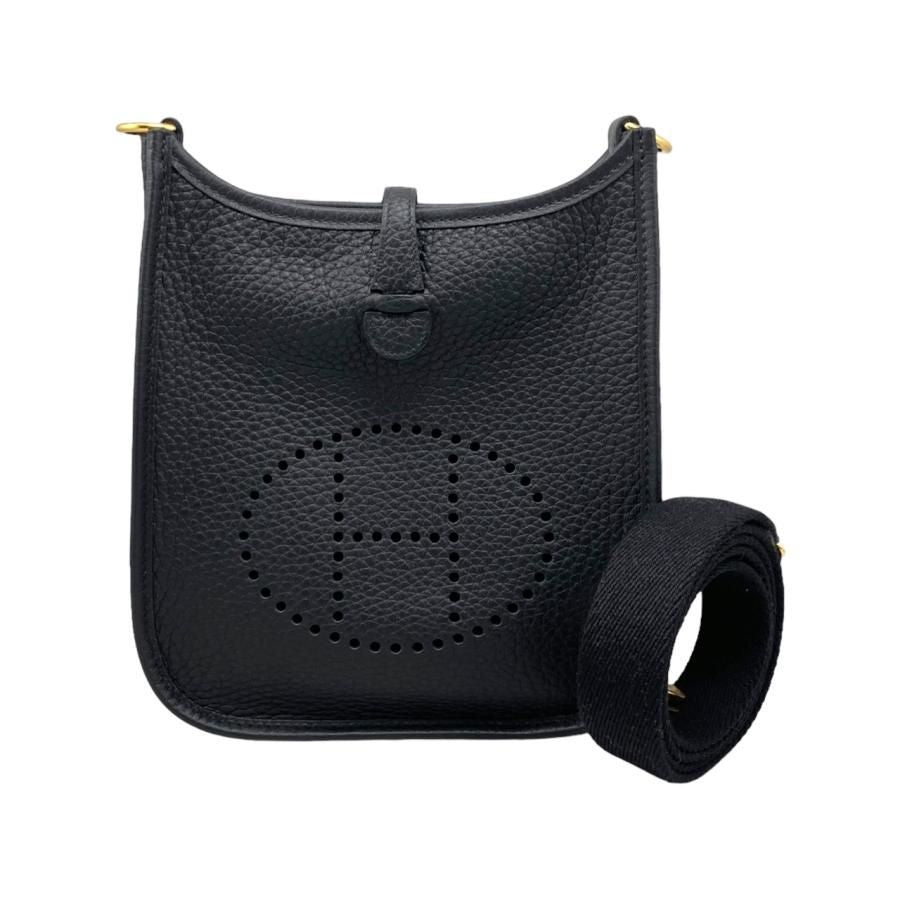 Hermes Shoulder Bag Evelyn TPM W Engraved Taurillon Clemence Noir Black Black