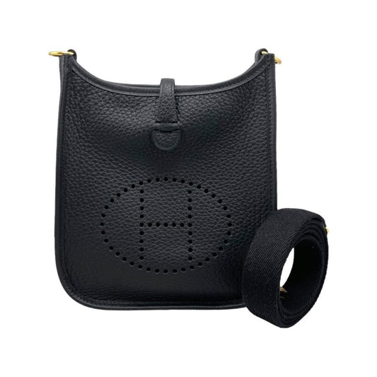 Hermes Shoulder Bag Evelyn TPM W Engraved Taurillon Clemence Noir Black Black