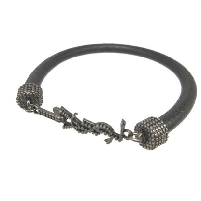 Saint Laurent Paris Logo Leather Black Bracelet 1380