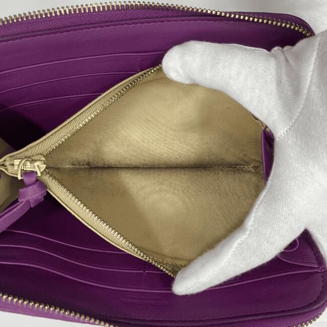 Bottega Veneta Round Zipper Long Wallet Purple Intrecciato