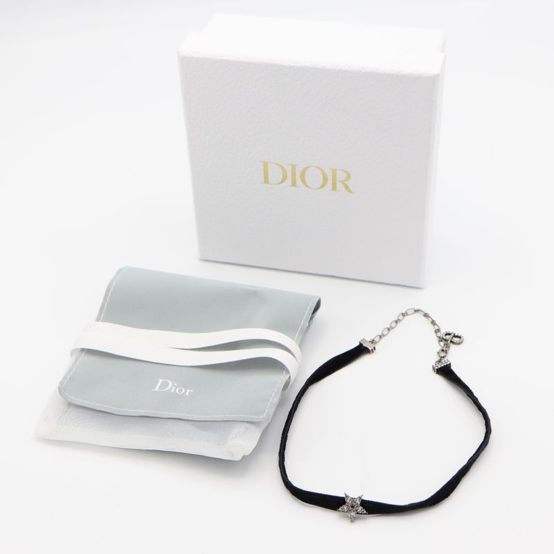 Christian DIOR Choker Star Rhinestone CD Velour Accessories Black Ladies With