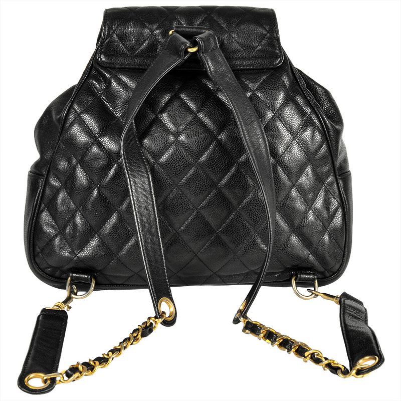 Chanel Matelasse Backpack Caviar Skin Black Gold Hardware Coco Circle