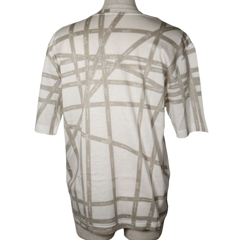 Hermes Bolduc Ribbon Cotton White/beige Women's Short Sleeve T-shirt
