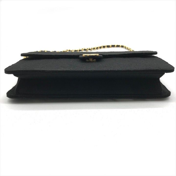 Chanel CC Logo Cotton Jersey Quilted Chain Shoulder Bag Black