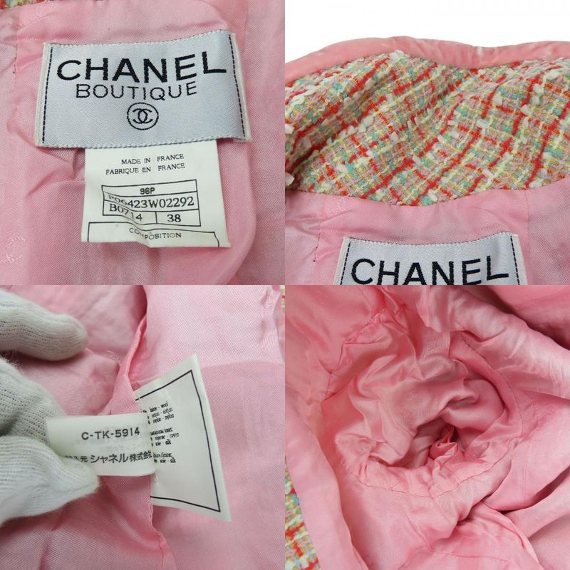 Chanel Set Up 38 Wool Cotton Nylon Pink Red Multicolor Tweed Coco Button