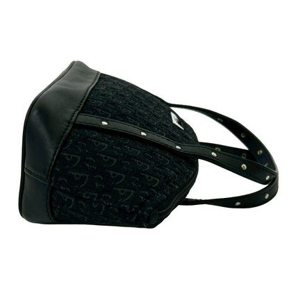 Dior Trotter Pattern Logo Canvas Leather Mini Handbag Black — view 6