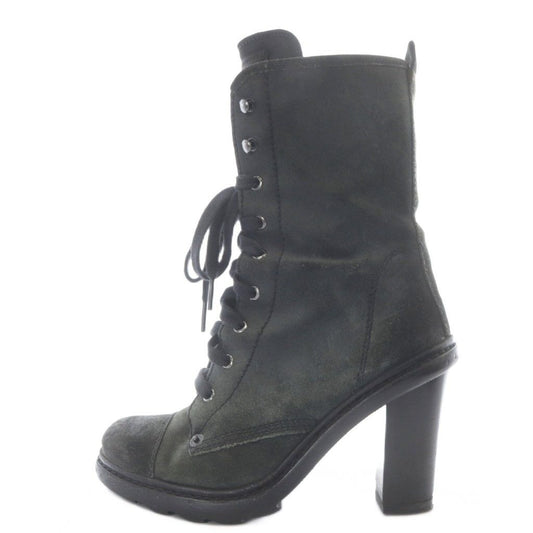 Prada Suede Boots Short High Heels 36.5 Khaki Green