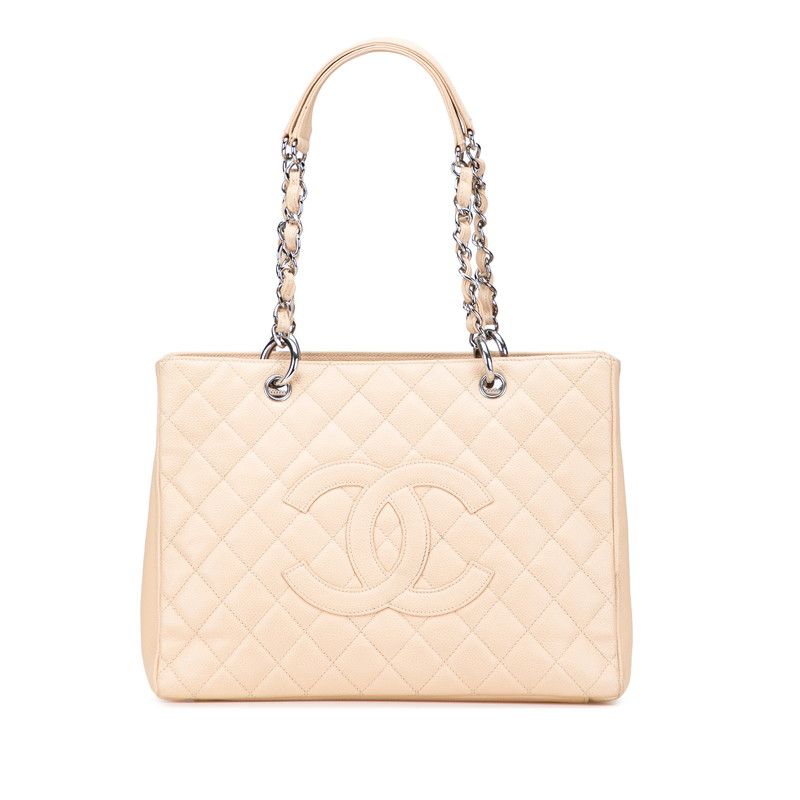 Chanel Matelasse Coco Mark Chain Tote Bag Beige Caviar Skin Women's Chanel