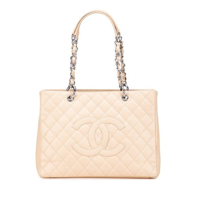 Chanel Matelasse Coco Mark Chain Tote Bag Beige Caviar Skin Women's Chanel