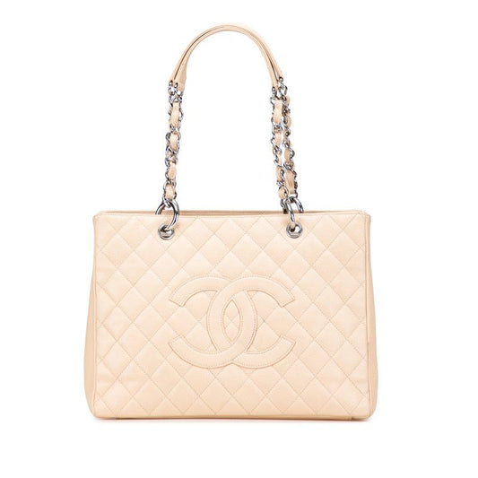 Chanel Matelasse Coco Mark Chain Tote Bag Beige Caviar Skin Women's Chanel