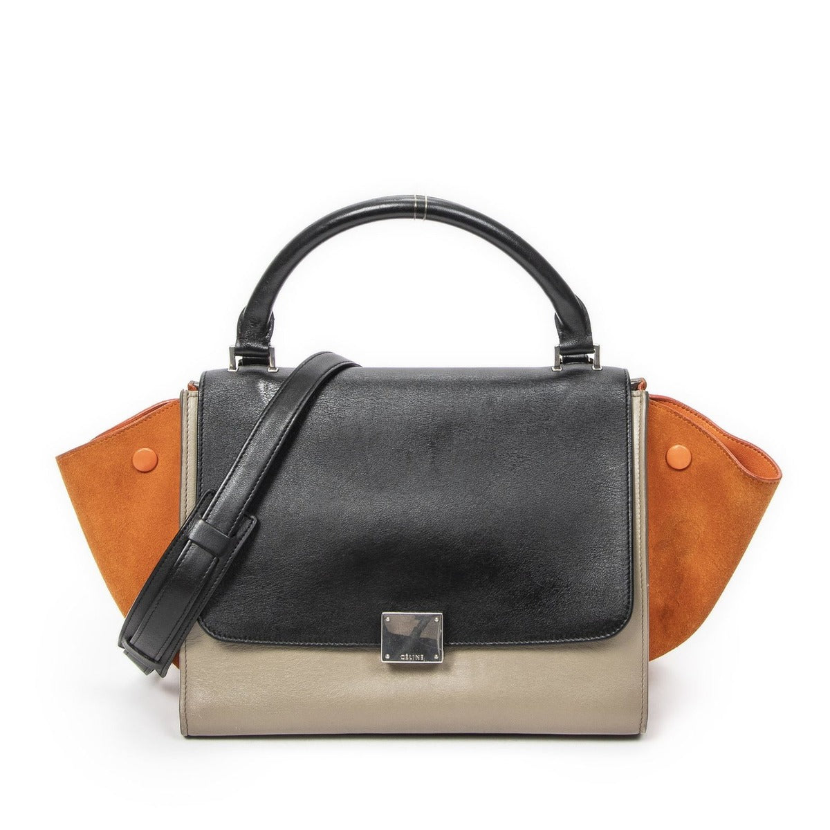 Celine Small Tricolor Trapeze Black Taupe Orange Calfskin Leather