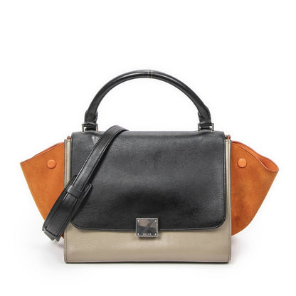 Celine Small Tricolor Trapeze Black Taupe Orange Calfskin Leather