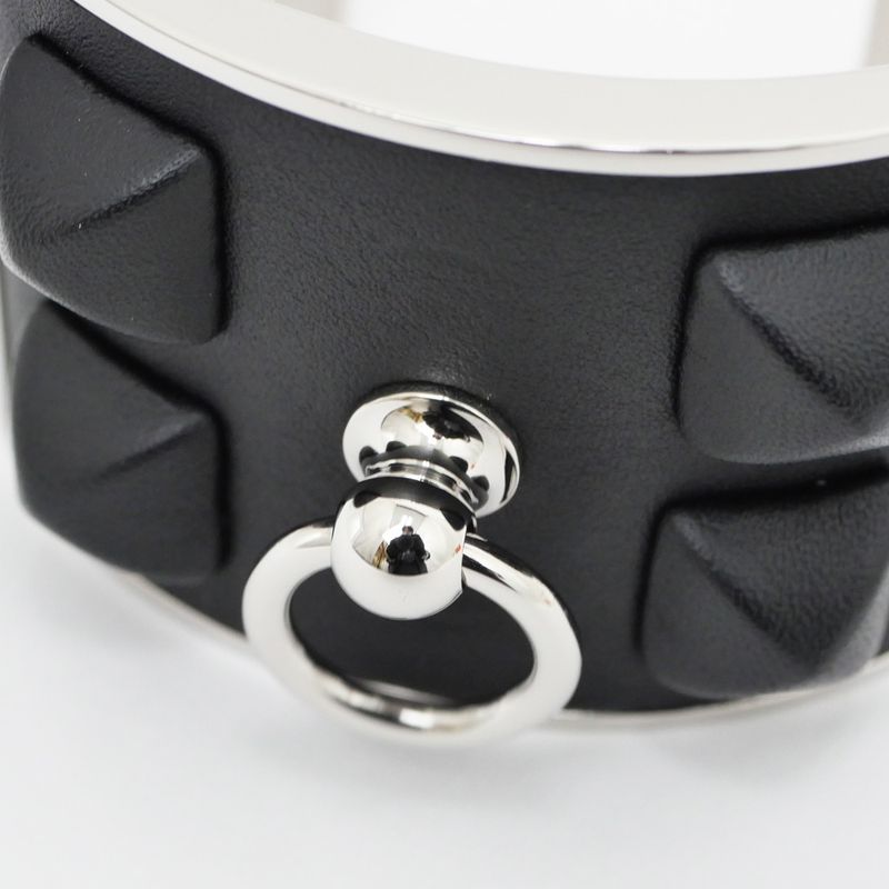 Hermes Corriedo Chien Medle Gaine Size T2 Black Silver Bracelet Bangle