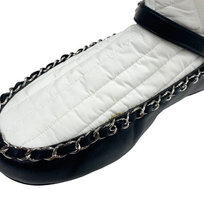 Chanel Boots Short Boots Shoes Nylon Leather White Black Matelasse Chain Belt
