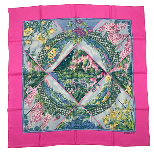 Hermes Scarf Silk Carre 90 Giverny Monet's Garden Pink
